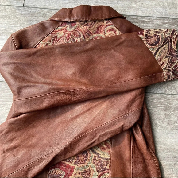 NWT Coldwater Creek Tapestry  Trim Leather Jacket - Picture 14 of 14
